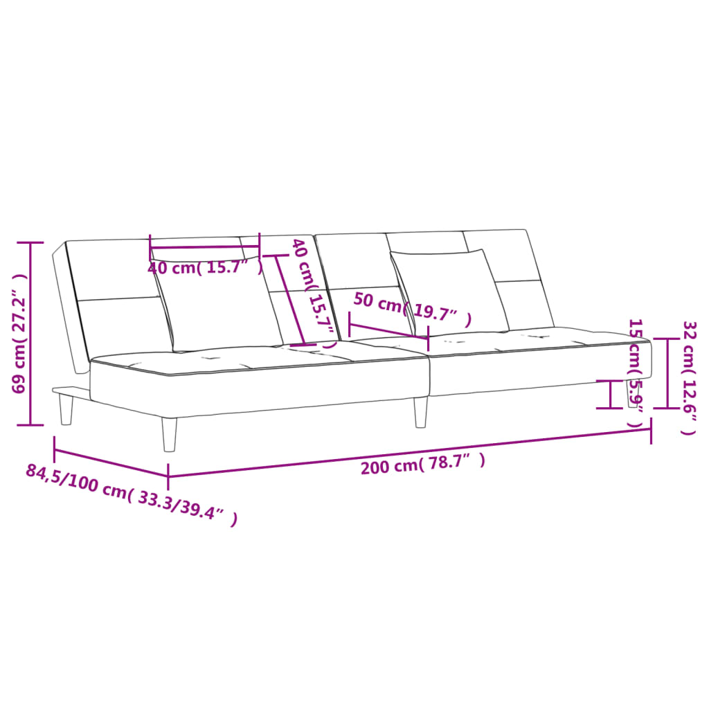 Sofá-cama 2 lugares com duas almofadas tecido cinzento-escuro