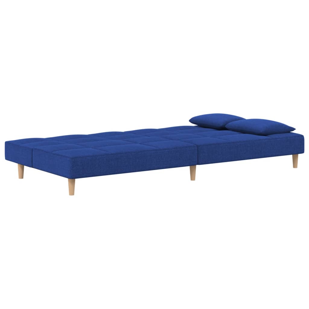 Sofá-cama 2 lugares com duas almofadas tecido azul