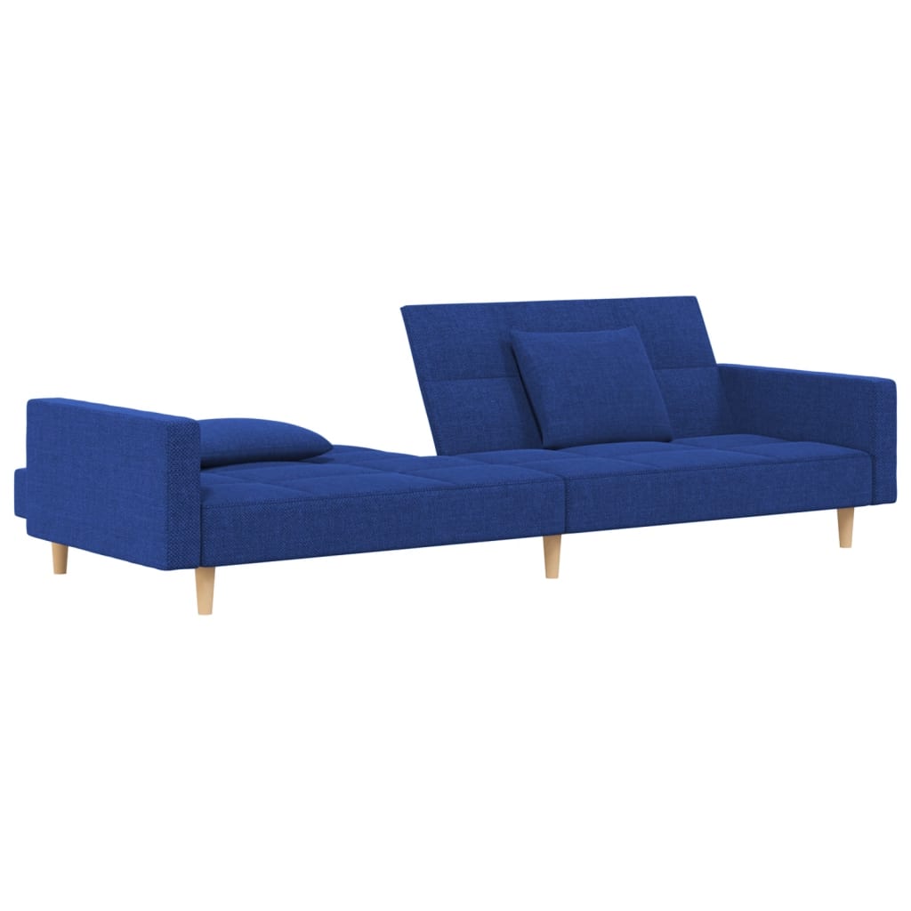 Sofá-cama 2 lugares com duas almofadas tecido azul