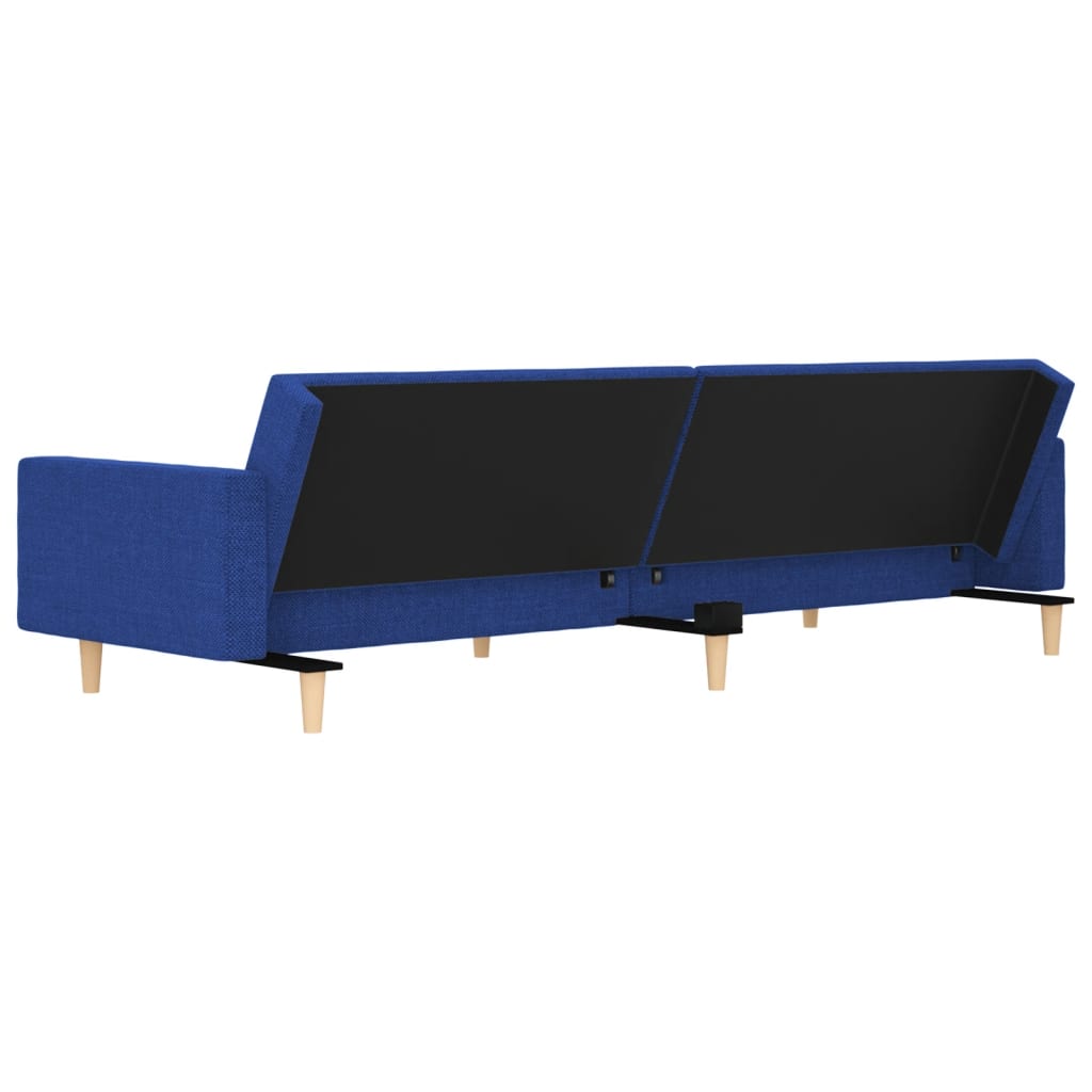 Sofá-cama 2 lugares com duas almofadas tecido azul