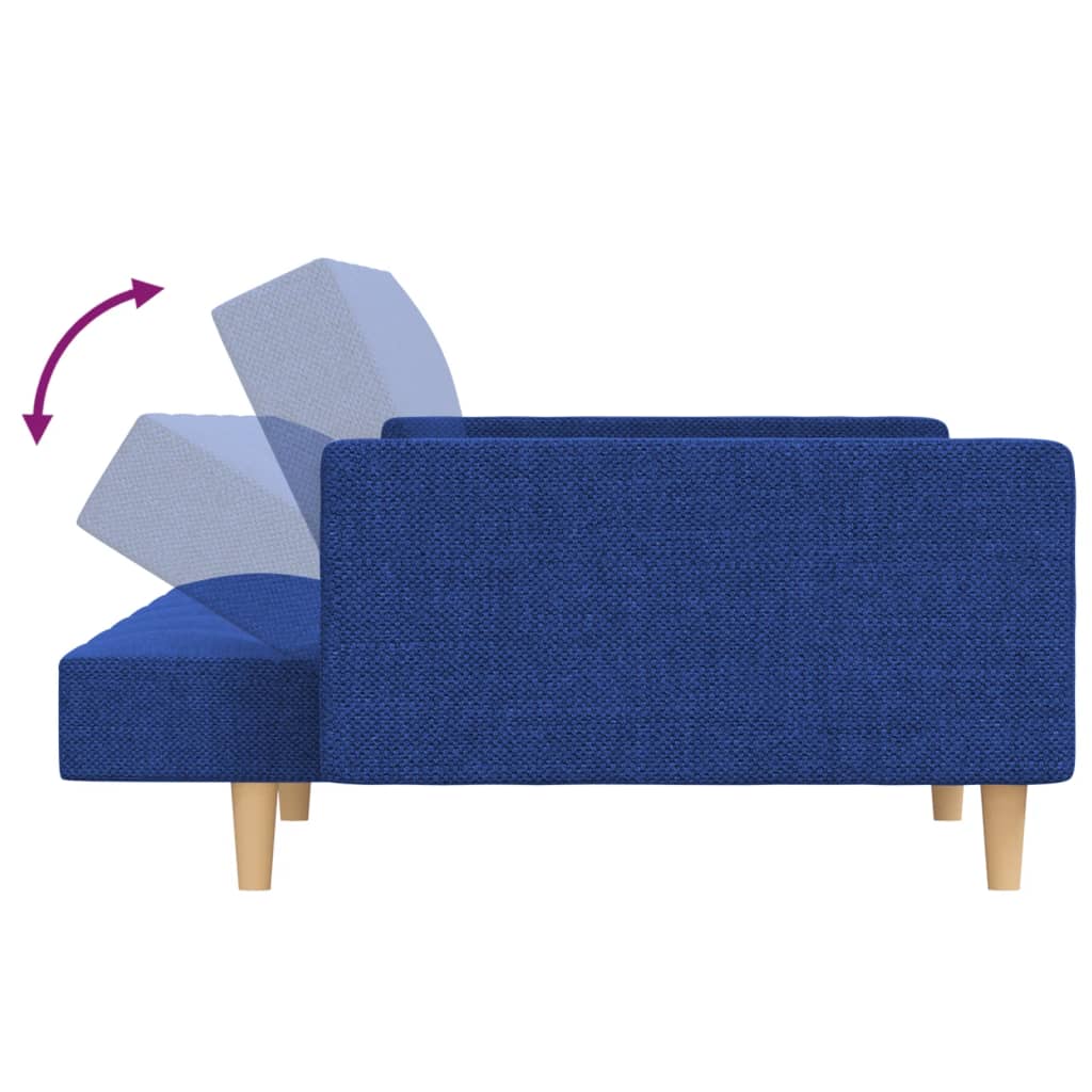 Sofá-cama 2 lugares com duas almofadas tecido azul