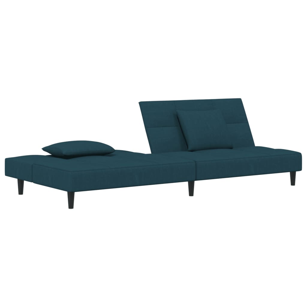 Sofá-cama 2 lugares com duas almofadas veludo azul