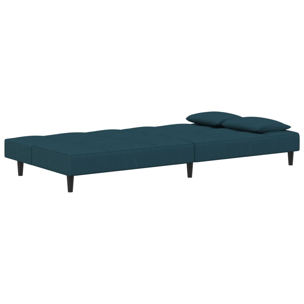 Sofá-cama 2 lugares com duas almofadas veludo azul