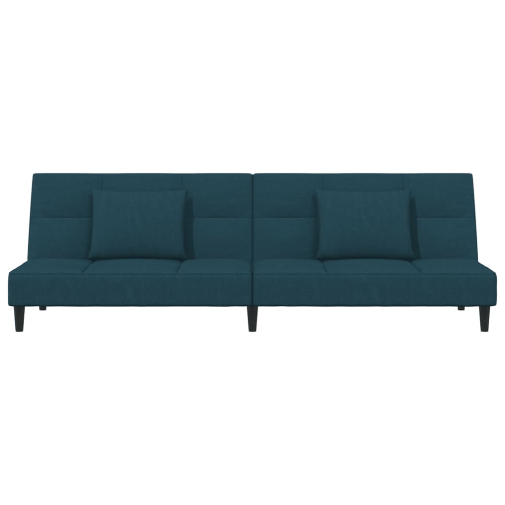 Sofá-cama 2 lugares com duas almofadas veludo azul