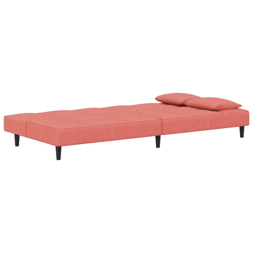 Sofá-cama 2 lugares com duas almofadas veludo rosa
