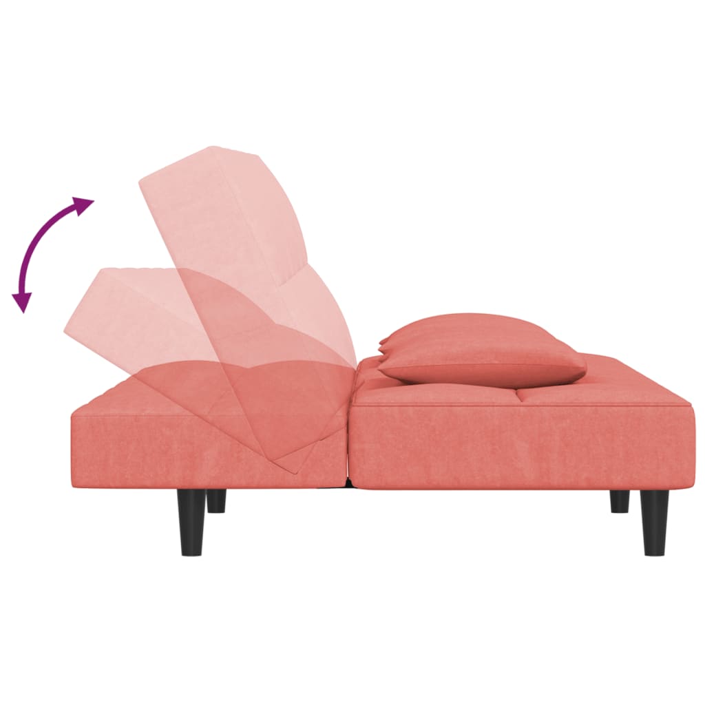 Sofá-cama 2 lugares com duas almofadas veludo rosa