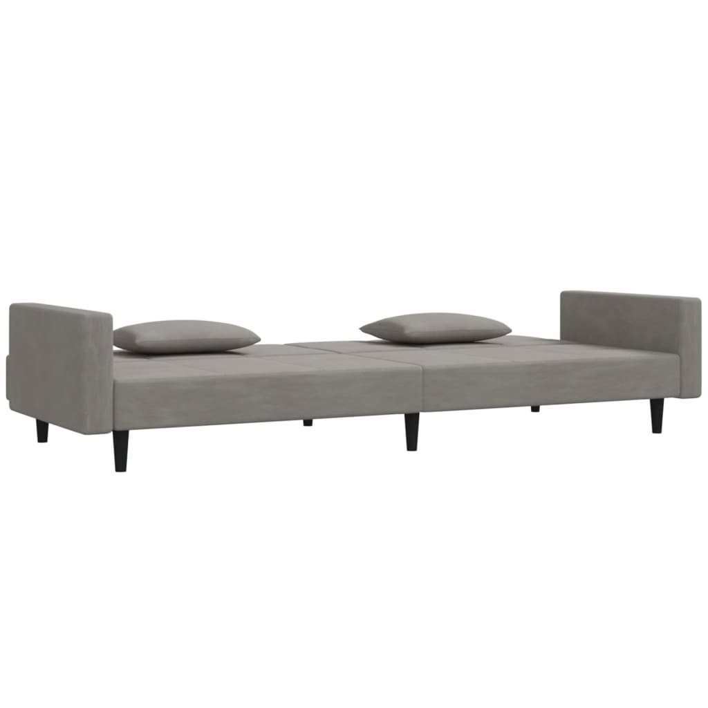 Sofá-cama 2 lugares com duas almofadas veludo cinzento-claro