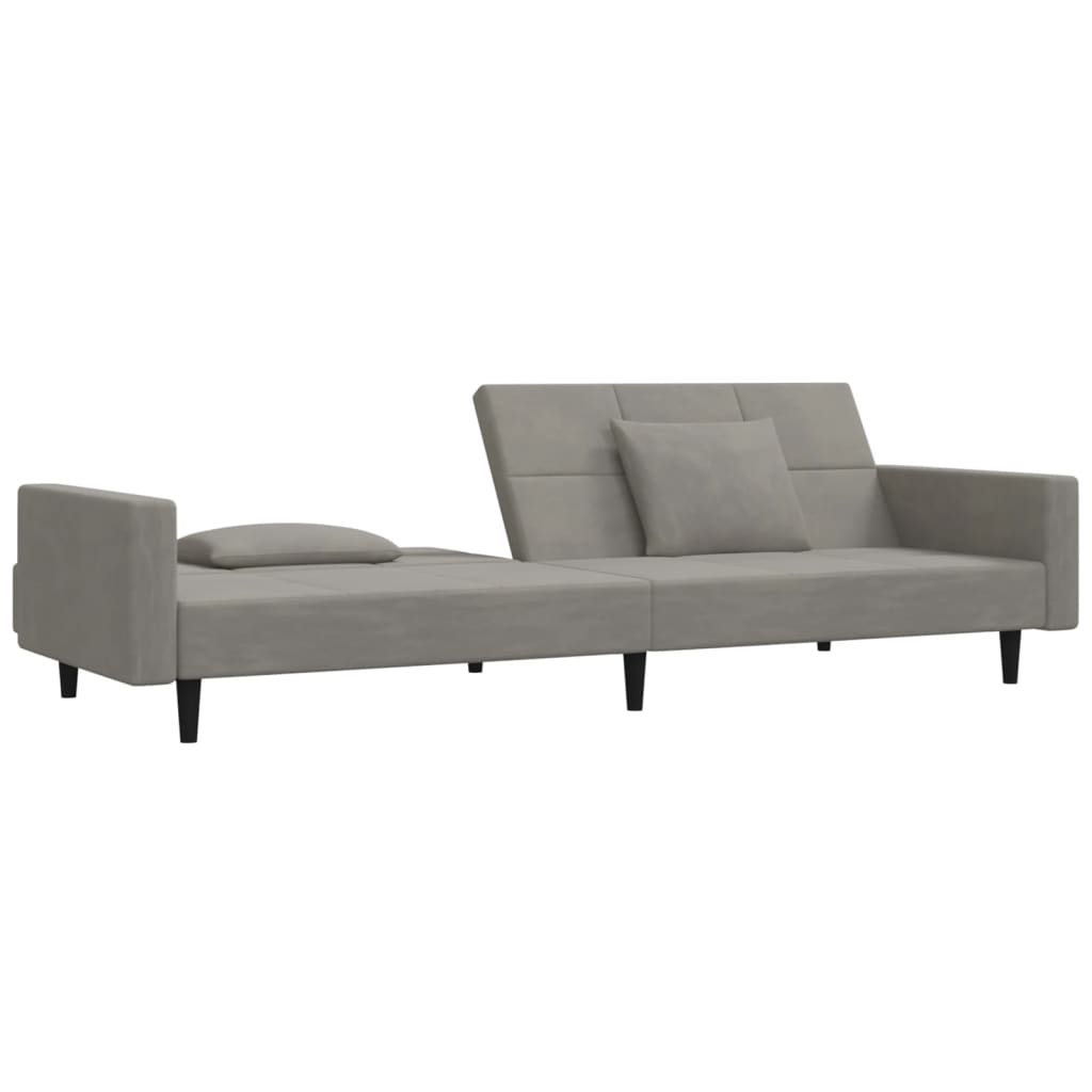 Sofá-cama 2 lugares com duas almofadas veludo cinzento-claro