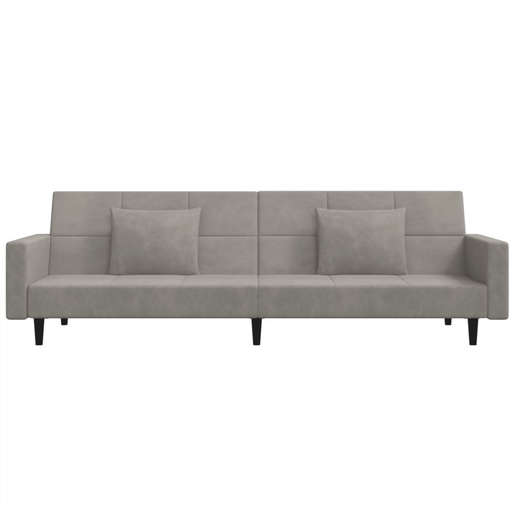 Sofá-cama 2 lugares com duas almofadas veludo cinzento-claro