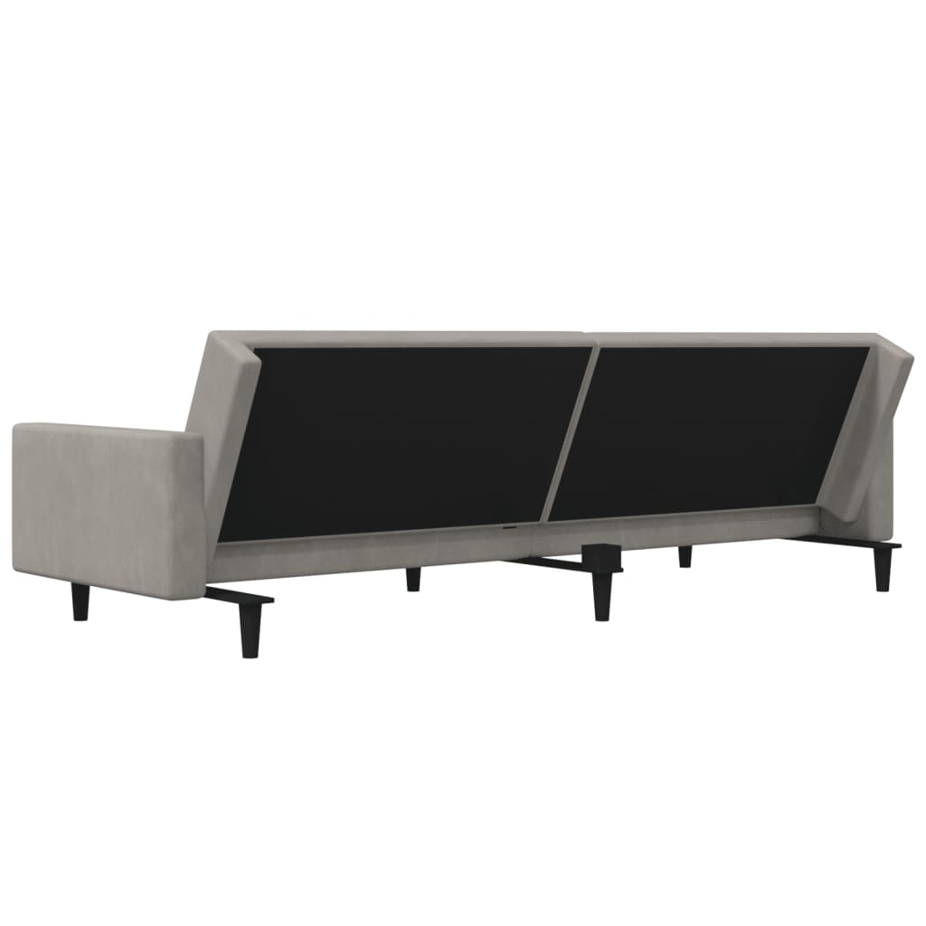 Sofá-cama 2 lugares com duas almofadas veludo cinzento-claro