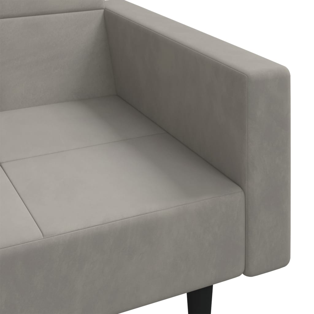 Sofá-cama 2 lugares com duas almofadas veludo cinzento-claro