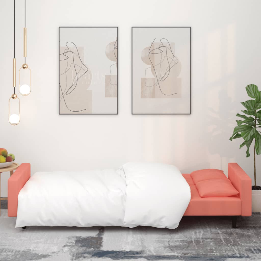 Sofá-cama 2 lugares com duas almofadas veludo rosa