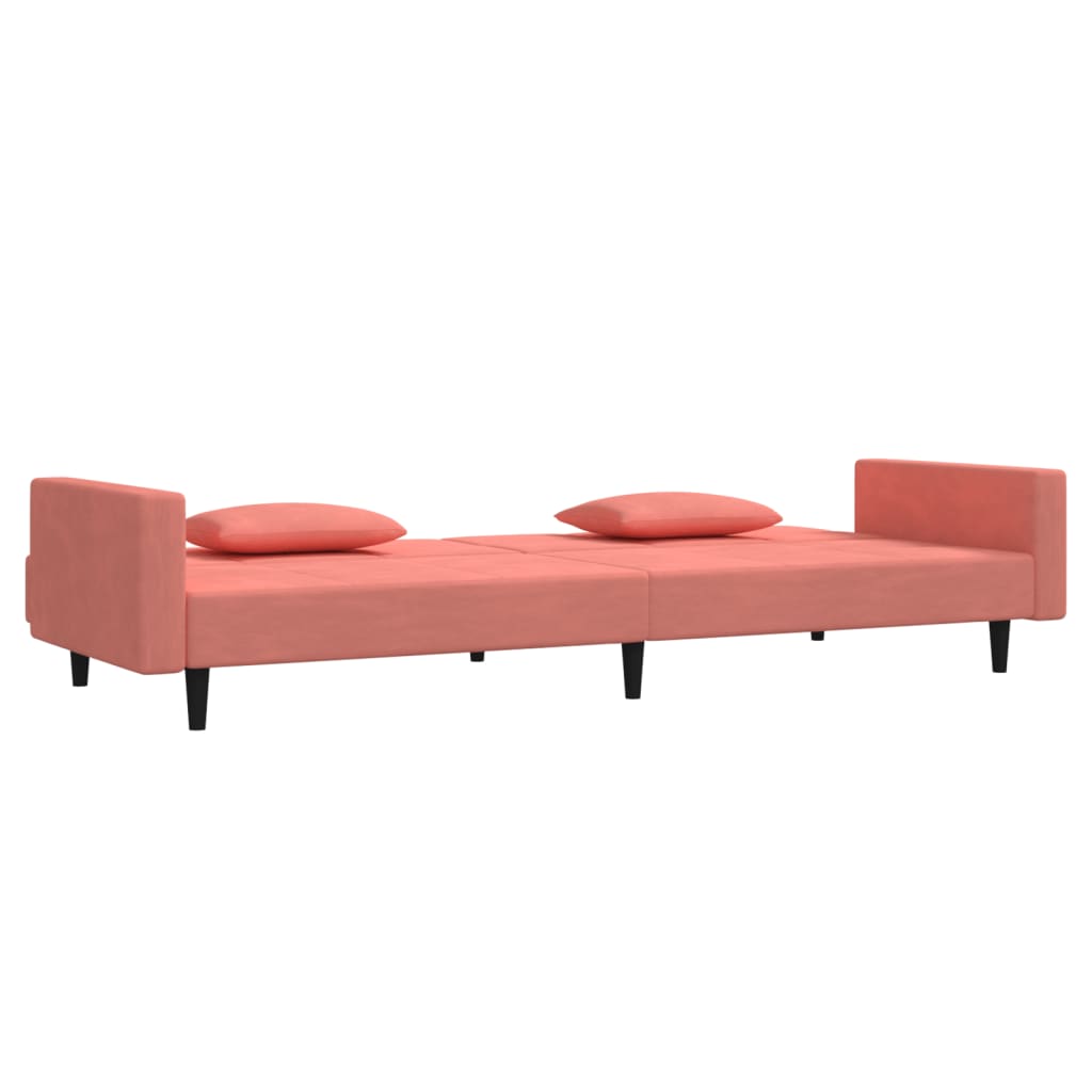 Sofá-cama 2 lugares com duas almofadas veludo rosa