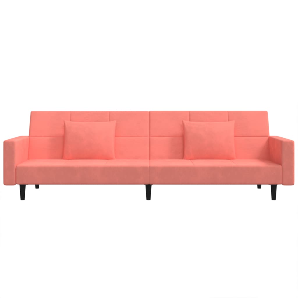 Sofá-cama 2 lugares com duas almofadas veludo rosa