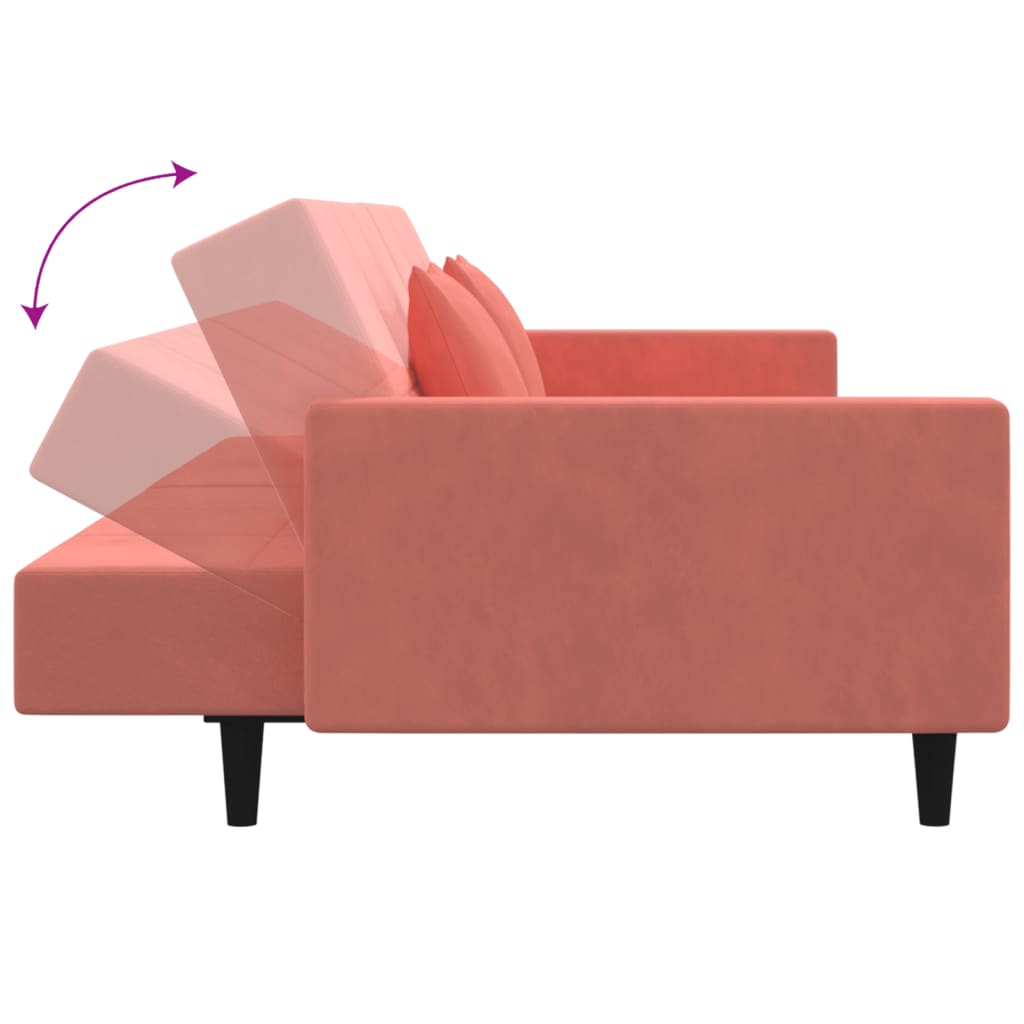 Sofá-cama 2 lugares com duas almofadas veludo rosa
