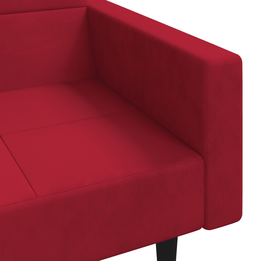 Sofá-cama 2 lugares com duas almofadas veludo vermelho tinto