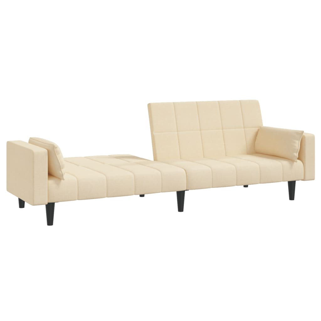 Sofá-cama 2 lugares com duas almofadas tecido cor creme