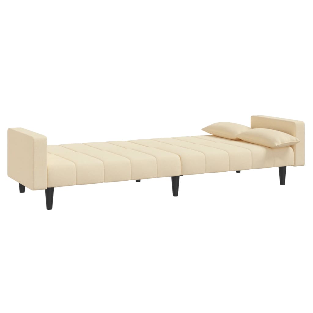 Sofá-cama 2 lugares com duas almofadas tecido cor creme