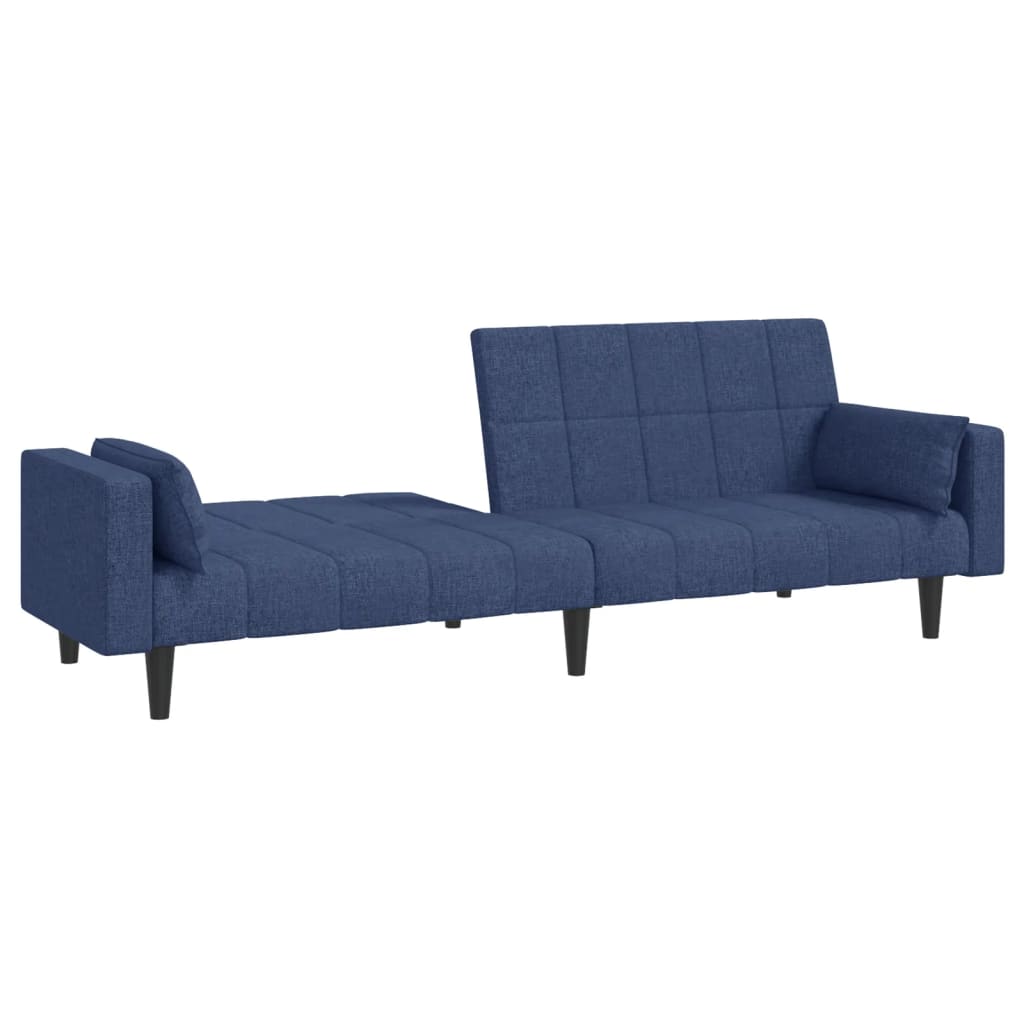 Sofá-cama 2 lugares com duas almofadas tecido azul
