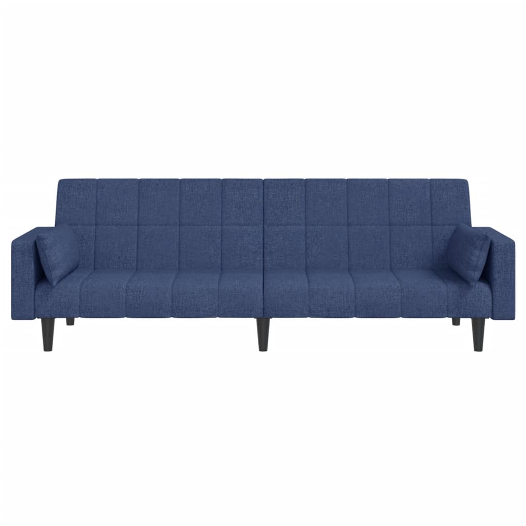 Sofá-cama 2 lugares com duas almofadas tecido azul