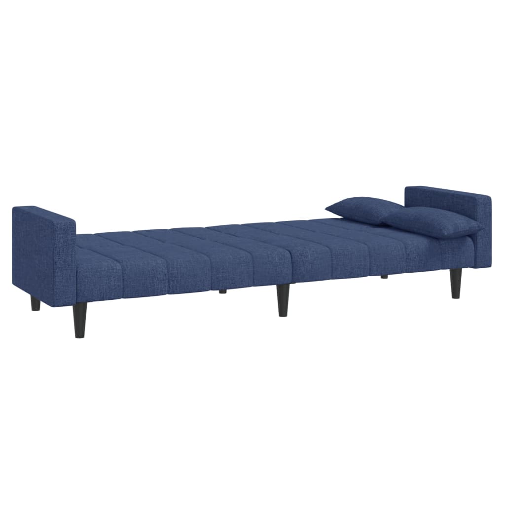 Sofá-cama 2 lugares com duas almofadas tecido azul