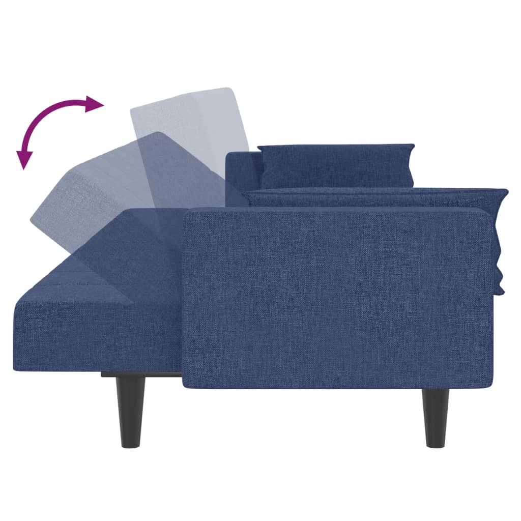 Sofá-cama 2 lugares com duas almofadas tecido azul