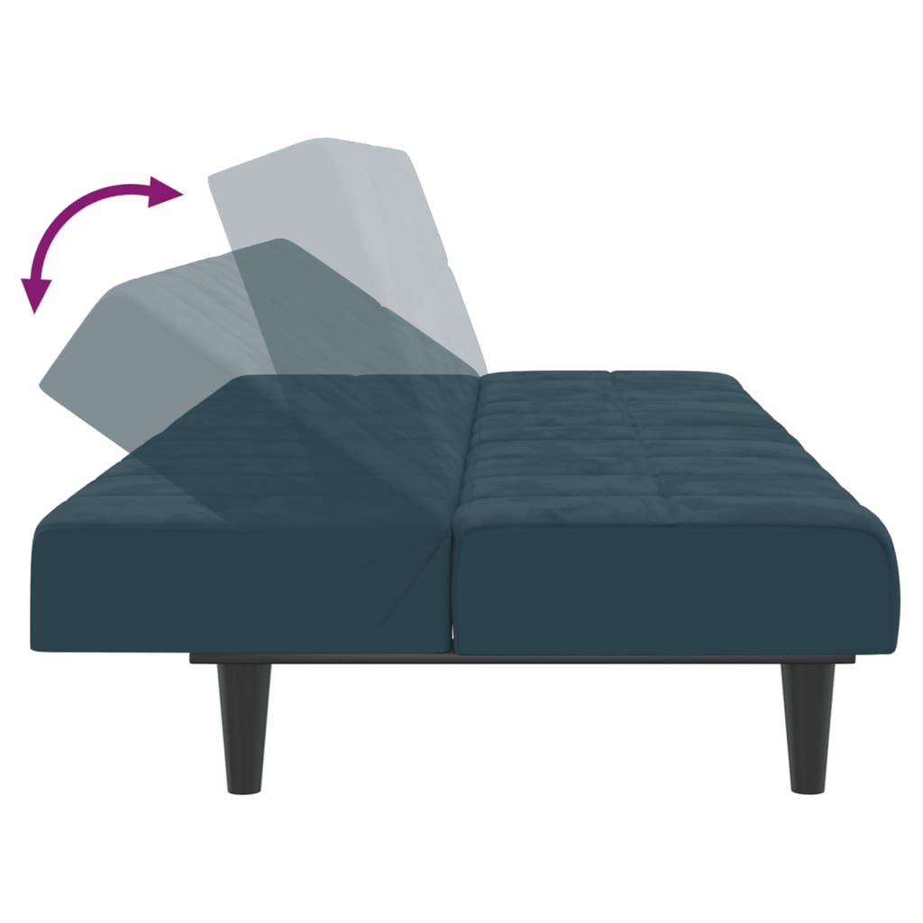 Sofá-cama de 2 lugares veludo azul