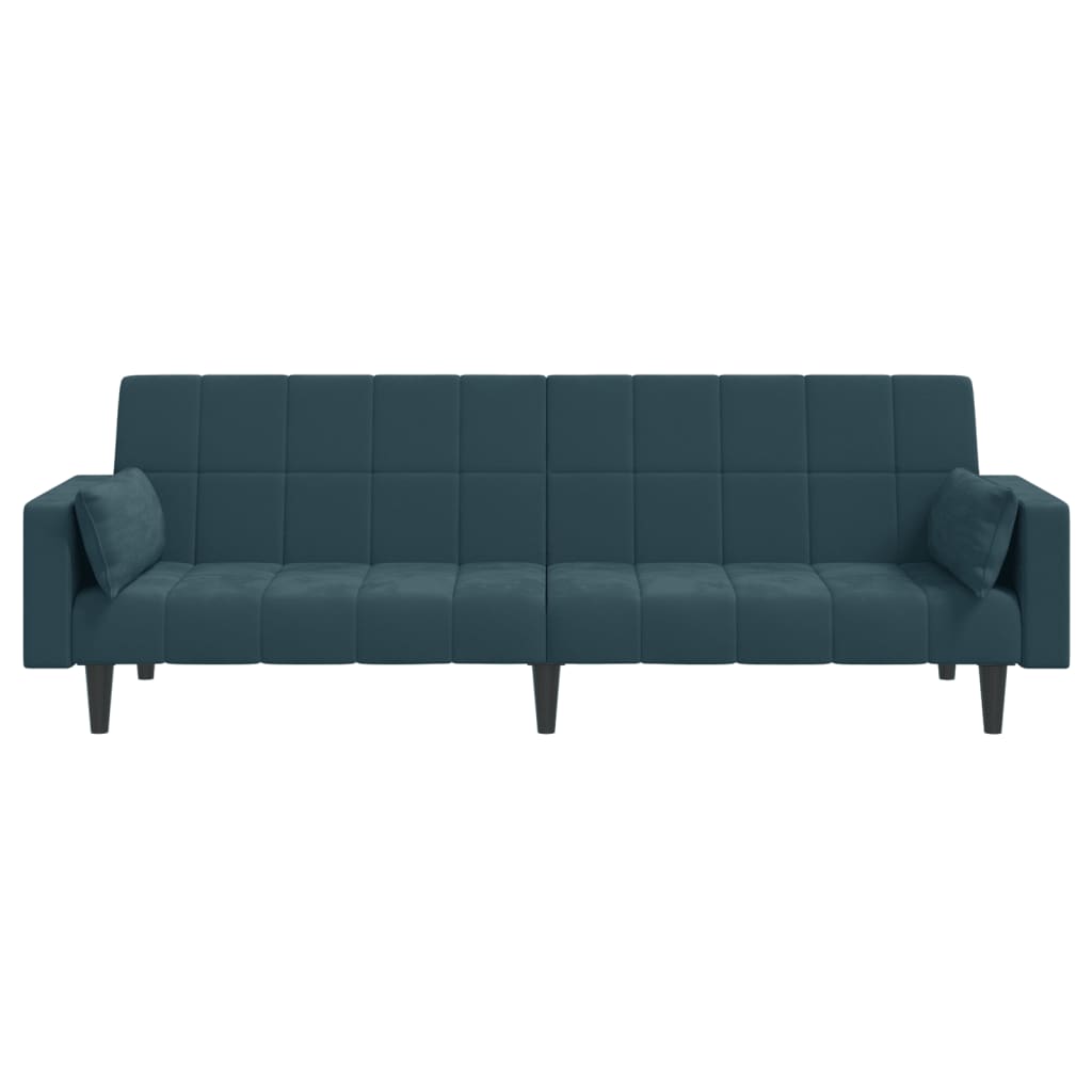 Sofá-cama 2 lugares com duas almofadas veludo azul