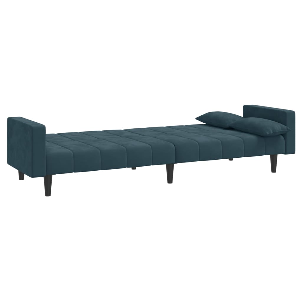 Sofá-cama 2 lugares com duas almofadas veludo azul