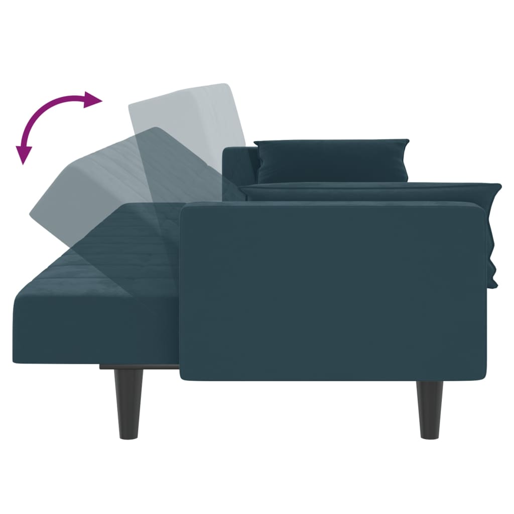 Sofá-cama 2 lugares com duas almofadas veludo azul