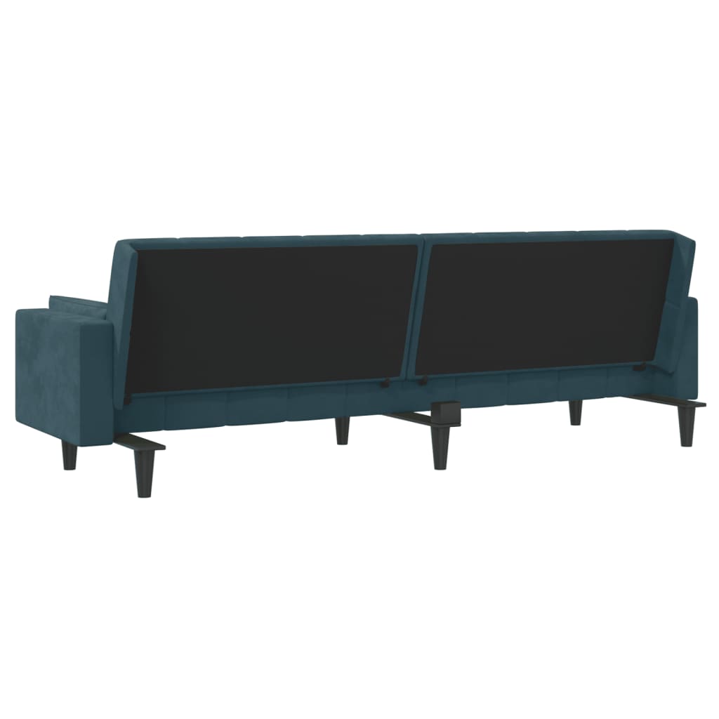 Sofá-cama 2 lugares com duas almofadas veludo azul