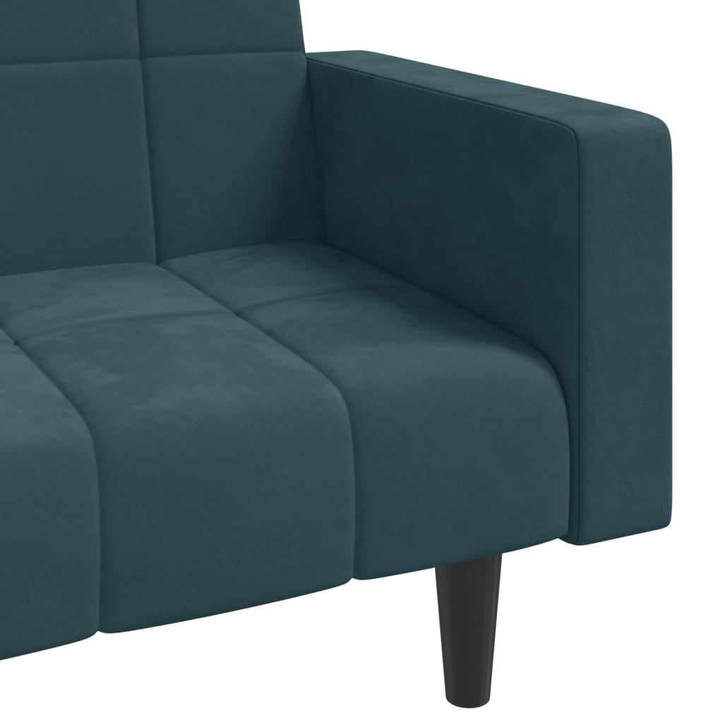 Sofá-cama 2 lugares com duas almofadas veludo azul