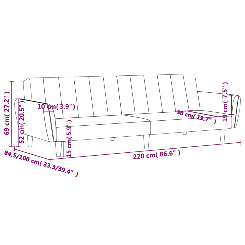 Sofá-cama de 2 lugares veludo cinzento-claro