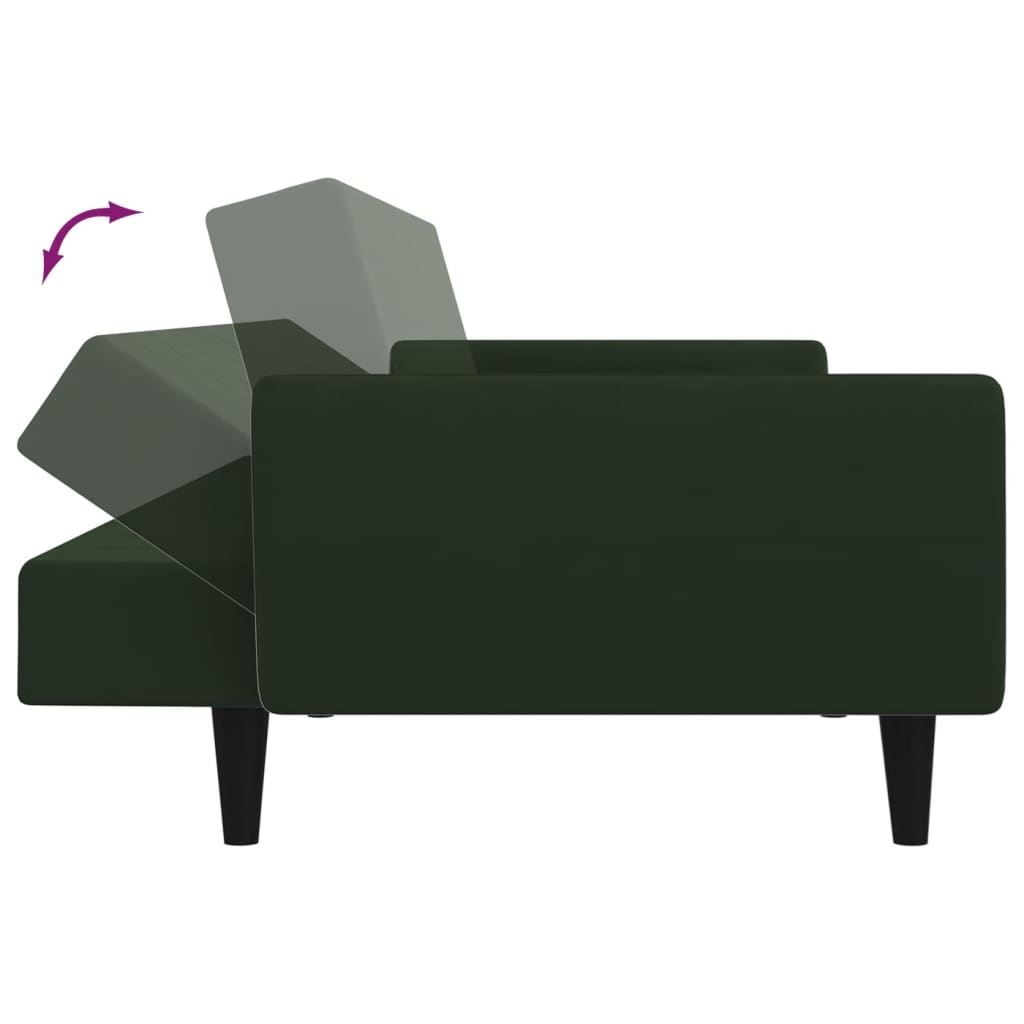 Sofá-cama de 2 lugares veludo verde-escuro