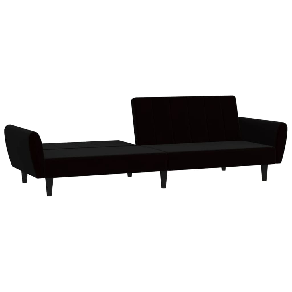 Sofá-cama de 2 lugares veludo preto