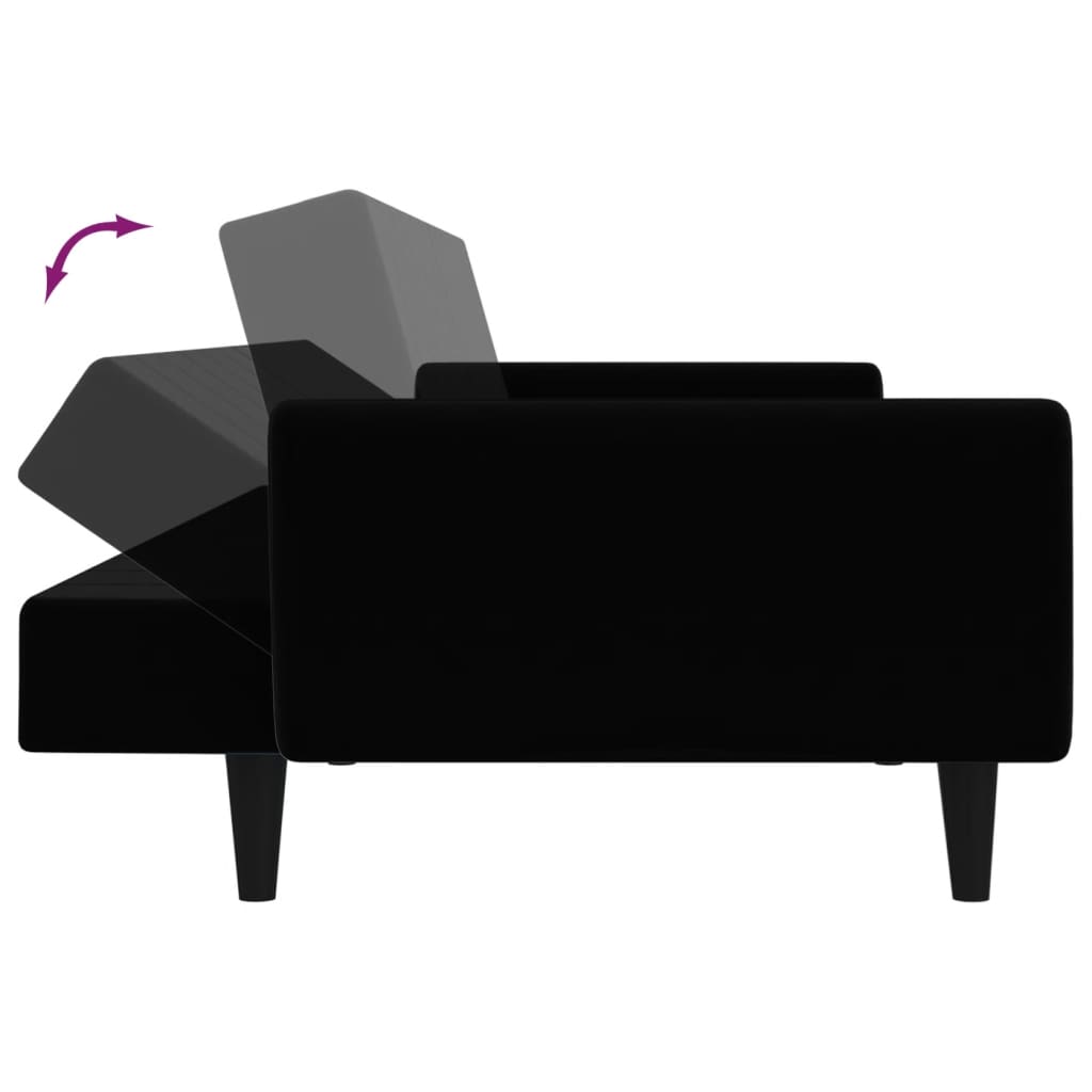Sofá-cama de 2 lugares veludo preto