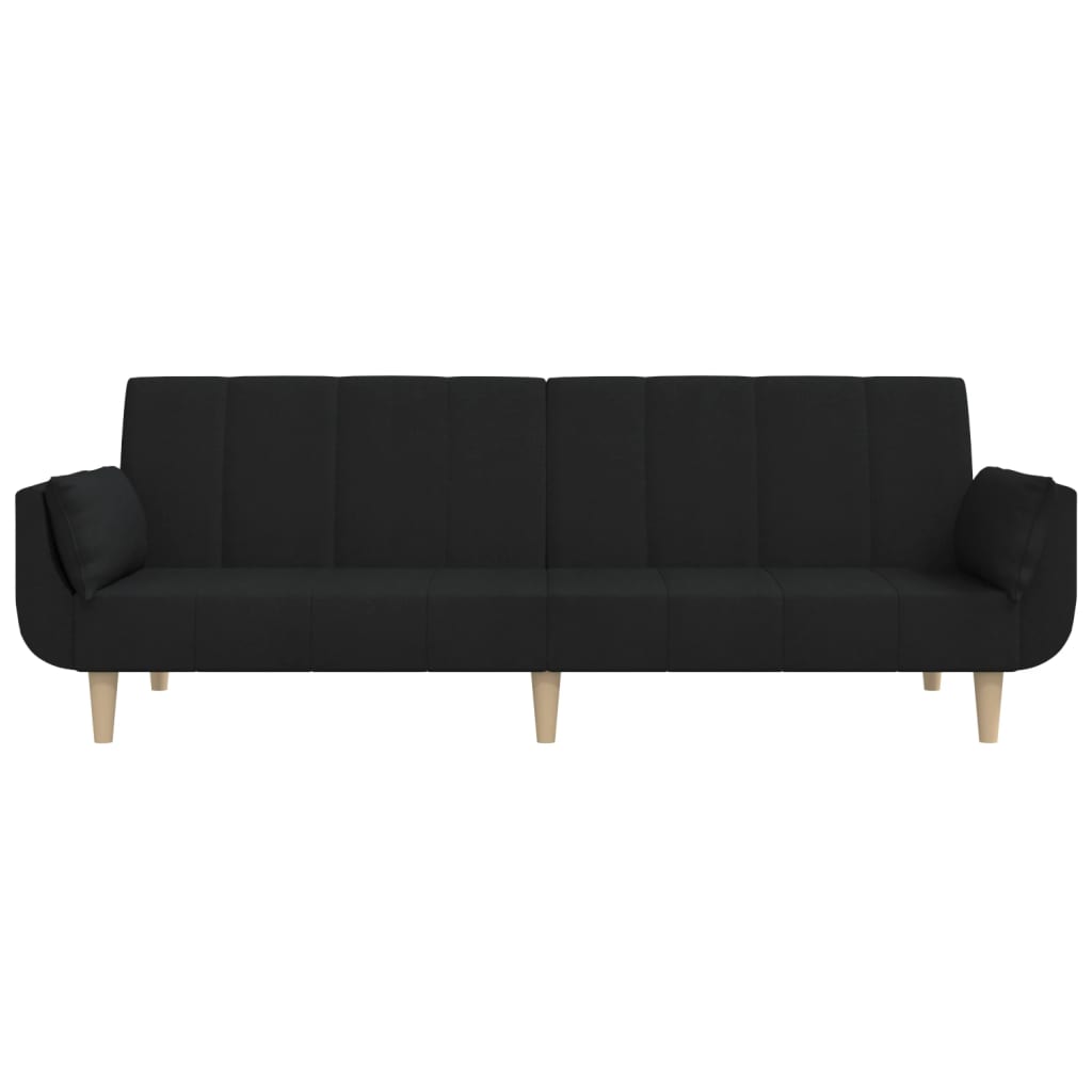 Sofá-cama 2 lugares com duas almofadas tecido preto