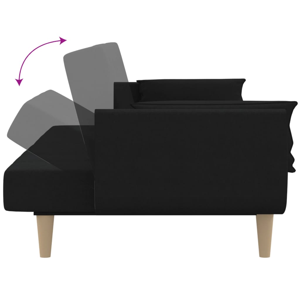 Sofá-cama 2 lugares com duas almofadas tecido preto