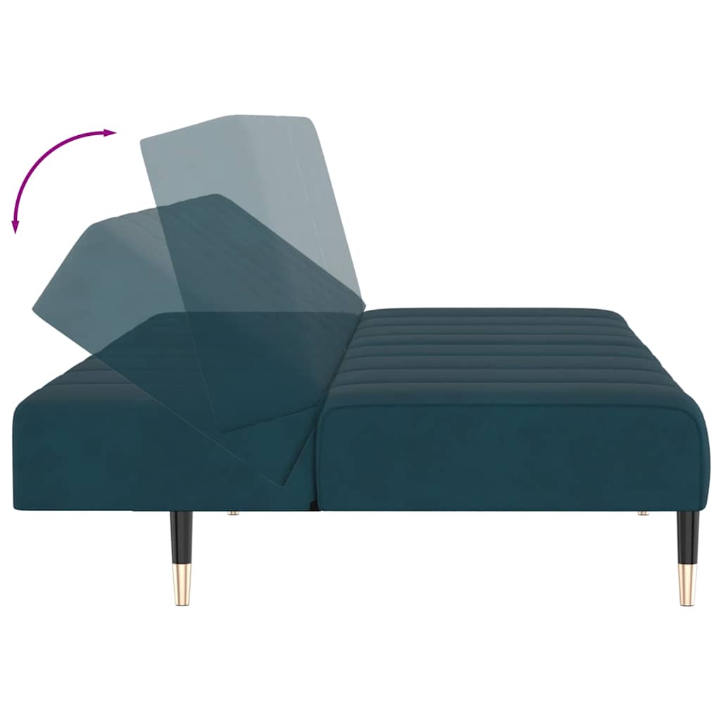 Sofá-cama de 2 lugares veludo azul