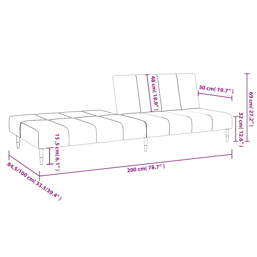 Sofá-cama de 2 lugares veludo cinzento-escuro