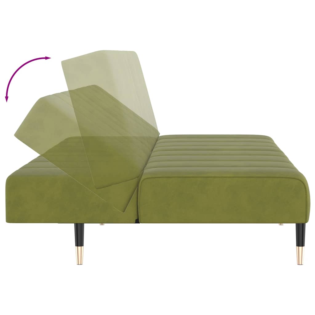 Sofá-cama de 2 lugares veludo verde-claro