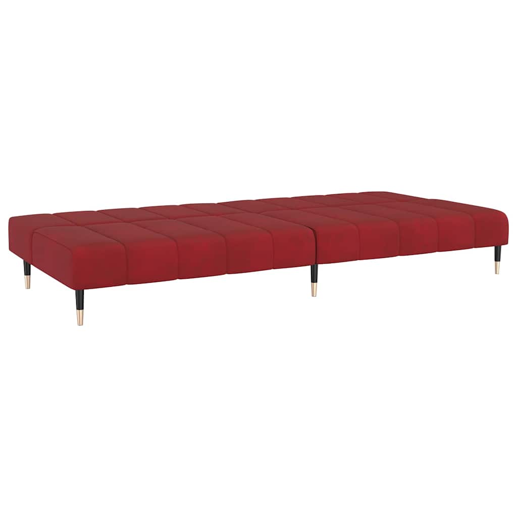 Sofá-cama de 2 lugares veludo vermelho tinto