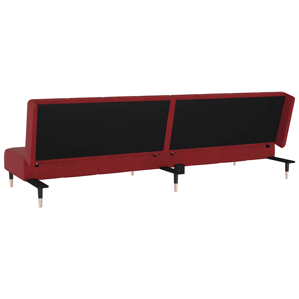 Sofá-cama de 2 lugares veludo vermelho tinto