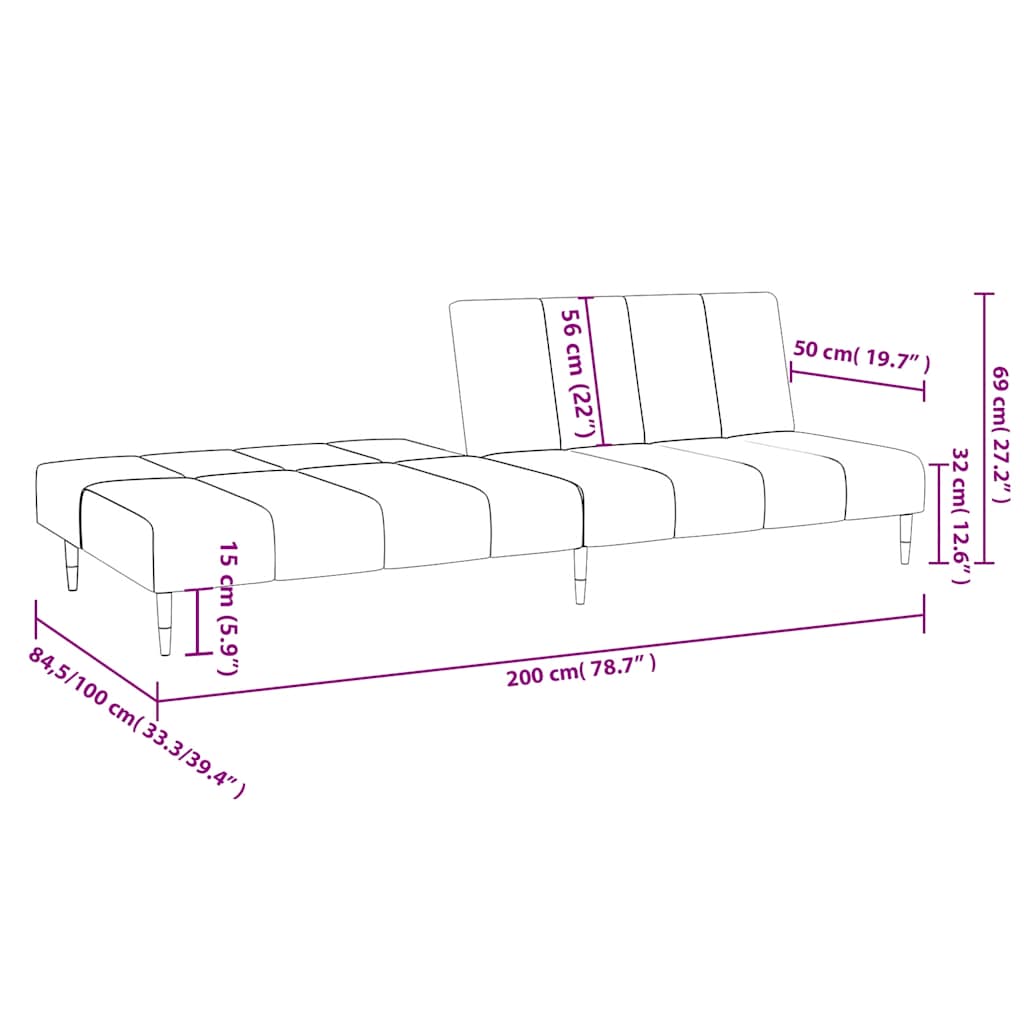 Sofá-cama de 2 lugares veludo castanho