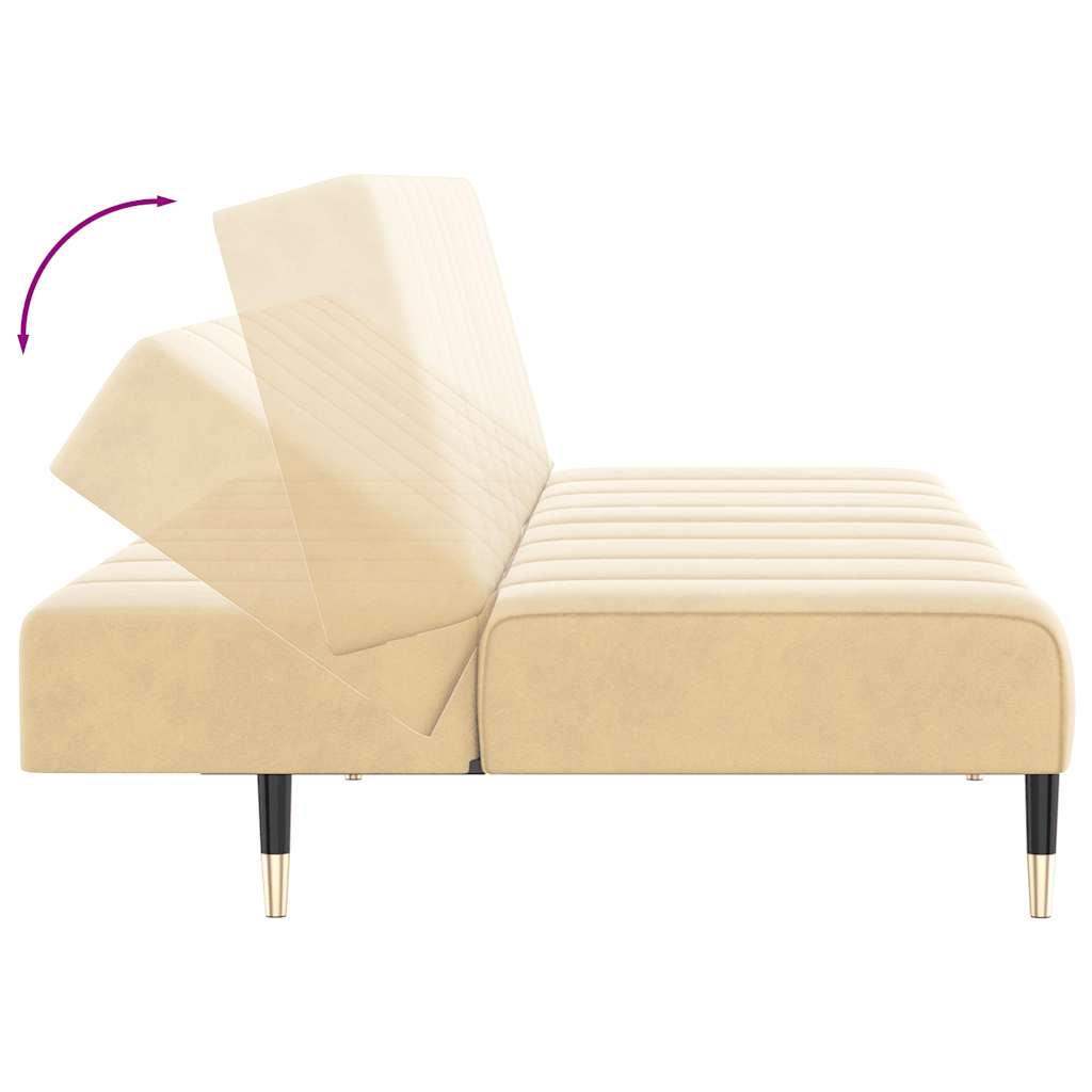 Sofá-cama de 2 lugares veludo cor creme