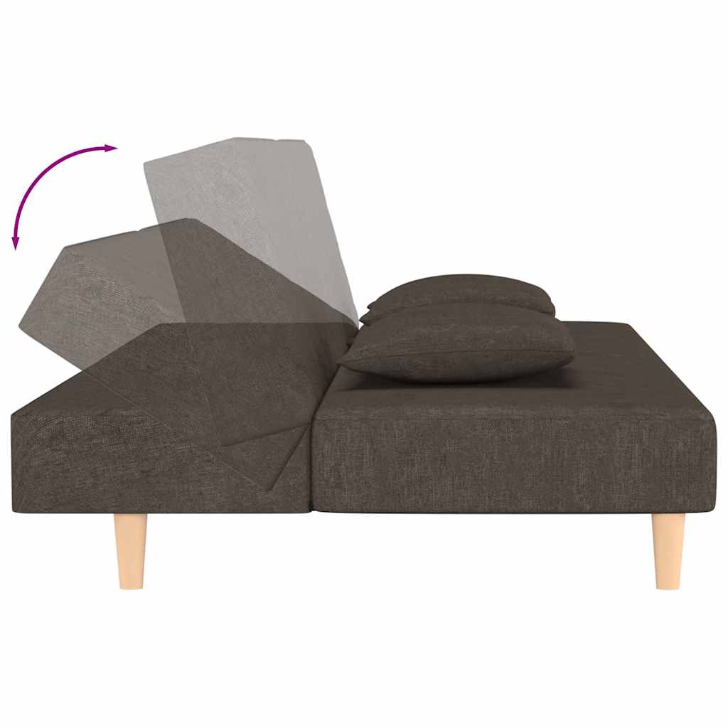 Sofá-cama 2 lugares com duas almofadas tecido castanho
