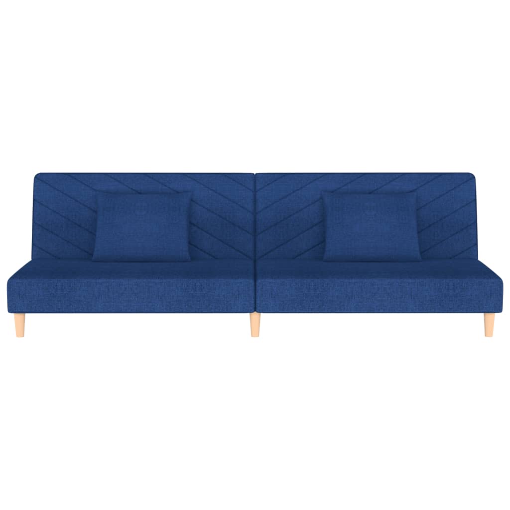 Sofá-cama 2 lugares com duas almofadas tecido azul