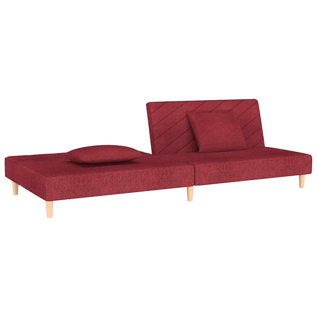Sofá-cama 2 lugares com duas almofadas tecido vermelho tinto