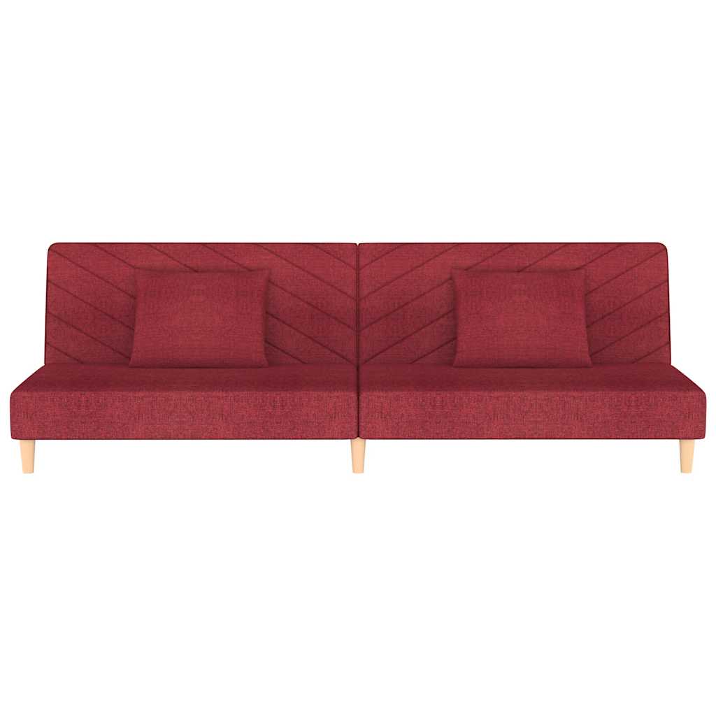 Sofá-cama 2 lugares com duas almofadas tecido vermelho tinto