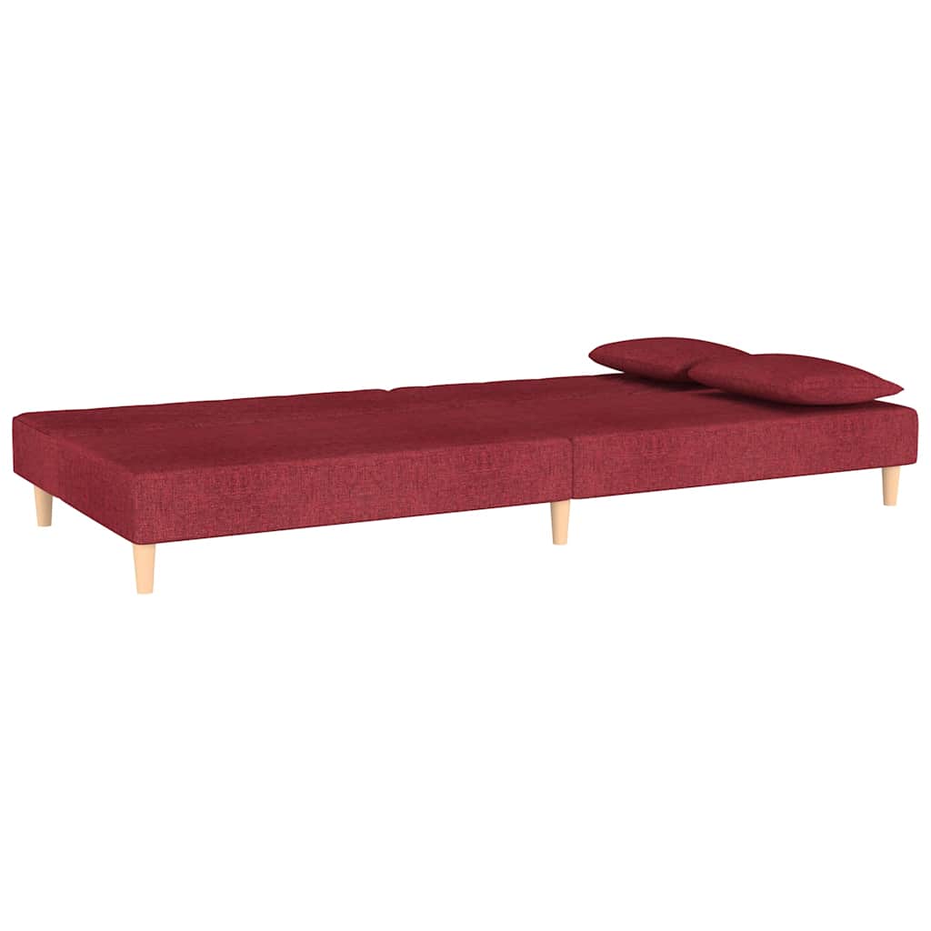 Sofá-cama 2 lugares com duas almofadas tecido vermelho tinto